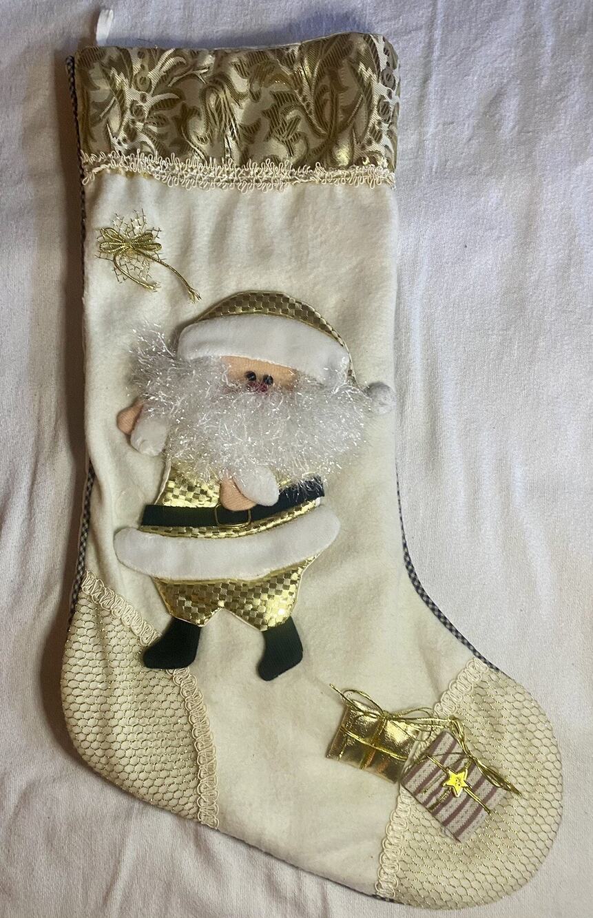 Christmas Stocking 3D Santa Dressed In Gold And Cream Colors